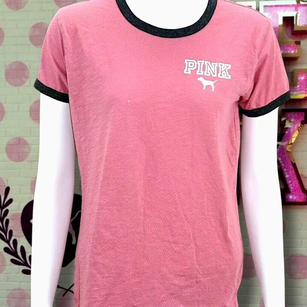 Victoria's Secret PINK Peach and Black Short Sleeve Tee Size XS
